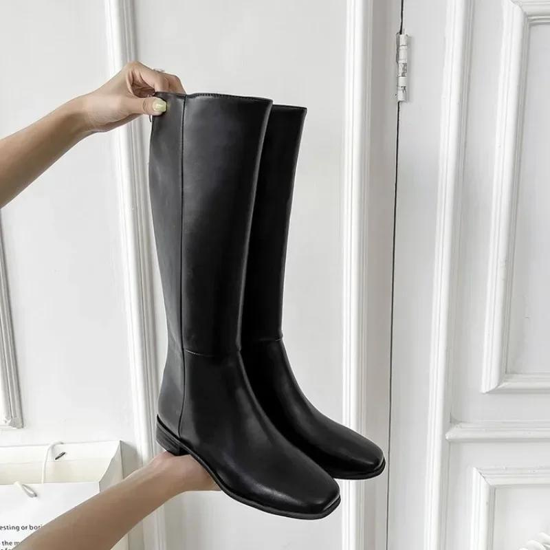 New Winter Knee High Boots Women Shoes Genuine Leather Black Western Tall Long Chelsea Boots Female  Trends Shoes