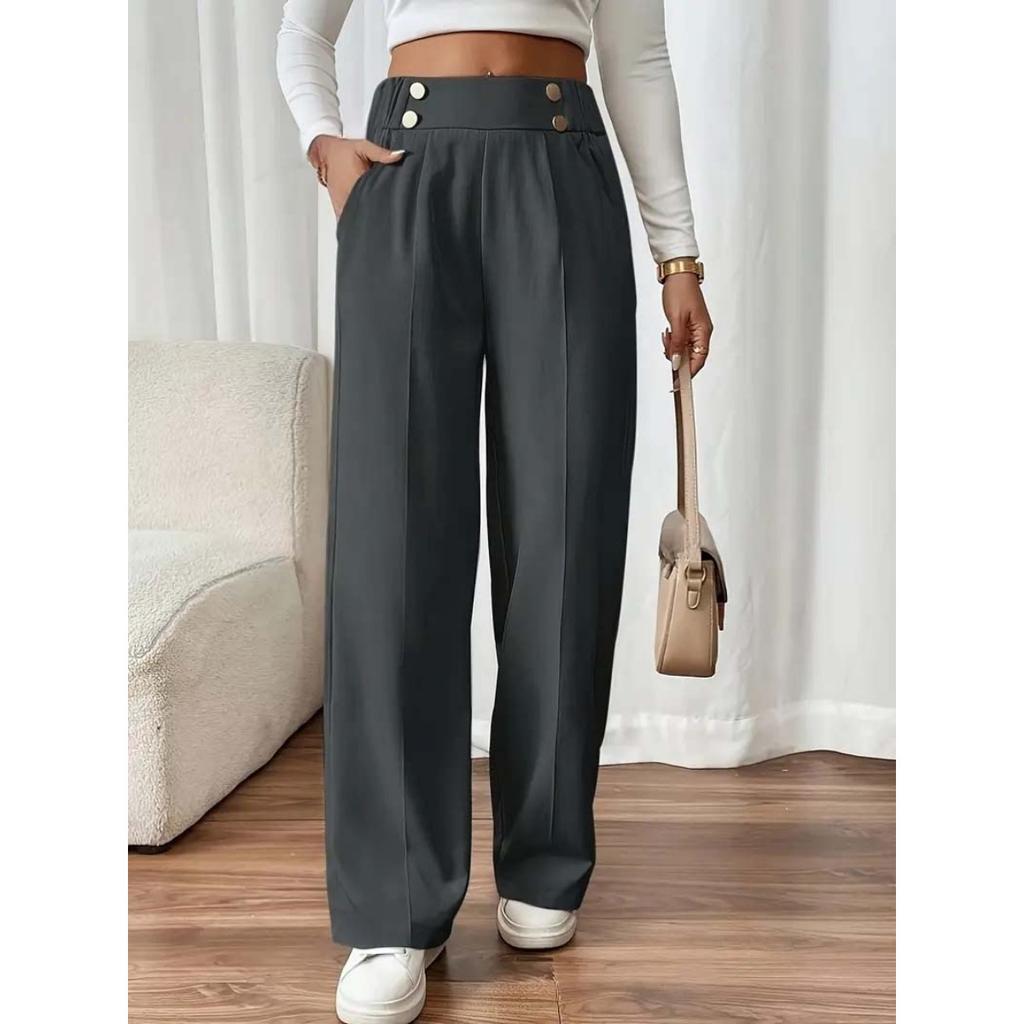 New Vertical Floor Length Casual Pants, High Waisted Pants, Loose and Elegant Straight Leg Women's Niche Design, Solid Color Pants