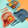 4Pcs/Set Dinner Plate Dinosaur-Shaped Divided Plate Including Bowl Spoon Fork Ergonomic Baby Feeding Utensils Easy to Clean Safe for Kids