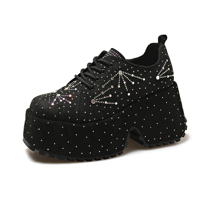 Small Height-enhancing Shoes for Women, Fashionable, Star-studded Rhinestones, Autumn Thick-soled, Light Luxury Low-top Shoes