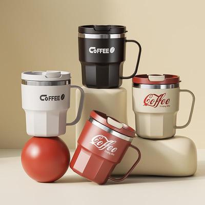 Isolerad Kaffemugg i 304 Rostfritt Stål med Lock och Handtag - Anti-skållningsdesign, Perfekt Gåva för Par.