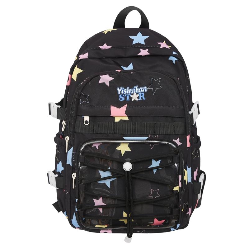 

College Style Student Schoolbag Large Capacity Women s Star Print Backpack чорний