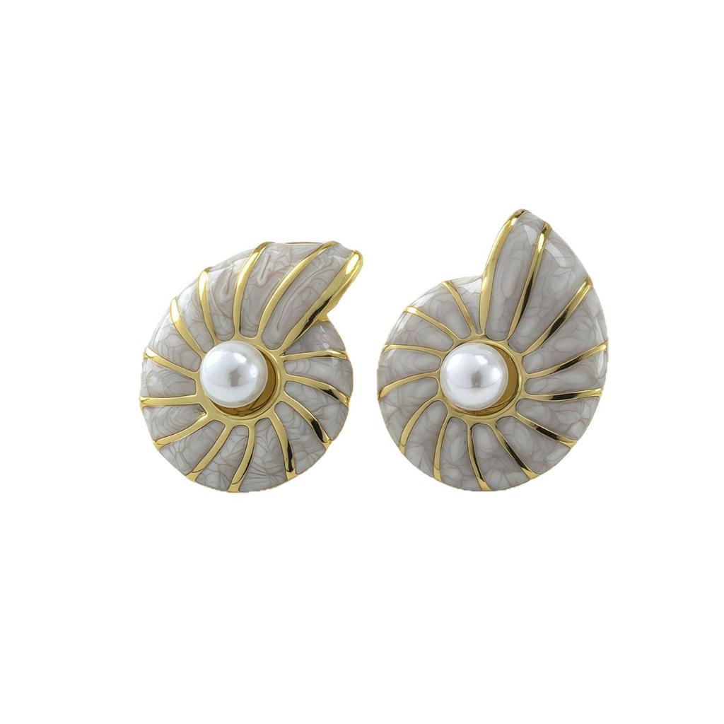 Cross-border Elegant Conch Drip Oil Stainless Steel Earrings: Luxurious, Exquisite, Non-Fading, Versatile Women's Jewelry