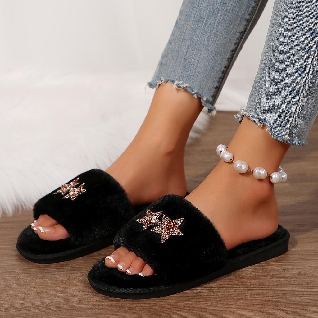 Fashion Women Slippers New Fashion Warm House Slippers Winter New Trend Fur Home Shoes for Women Casual Plush Comfortable Slides Women