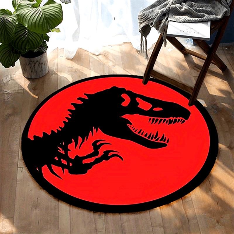 1pc Jurassic Dinosaur Skull Pattern Round Rug, Non-slip Floor Mat for Living Room, Bedroom, Bathroom, Holiday Home Decoration