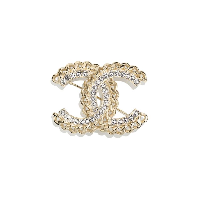 

CHANEL Double C versatile crystal decoration metal brooch women s gold золотий
