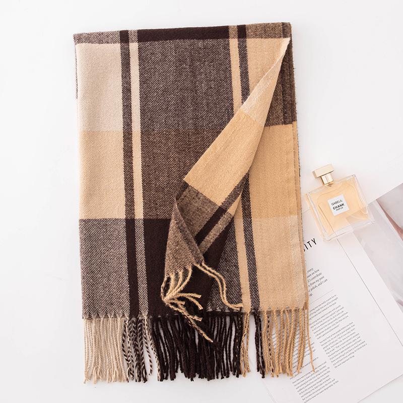 Imitation Cashmere Plaid Scarf for Women Autumn and Winter New High End Atmosphere Couple Dual Use Scarf Warm Shawl
