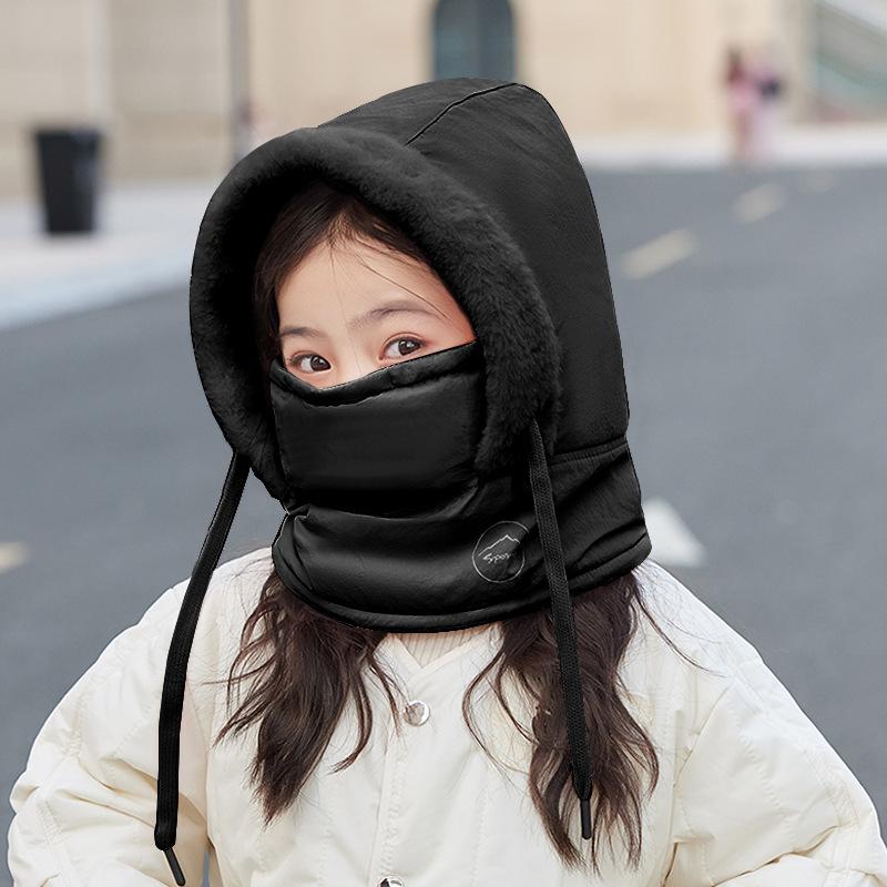 Children's hats, winter boys and girls outdoor warmth, fleece neck protection, scarf, mask, integrated pullover hat