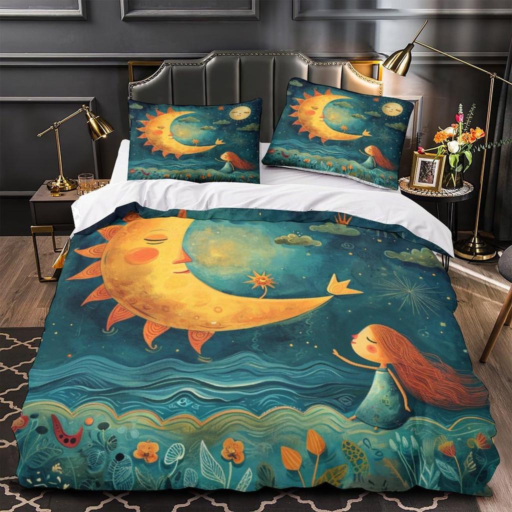 Moon Night Sky Print Bedding Bedroom Set Duvet Set Three-Piece Set