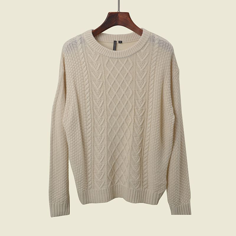 

Japanese Brand Leak-Picking Cable Stitch Long Sleeves Crew Neck Pullover Sweater Casual Easiest for Match Fall and Winter Base Knitwear Apricot L