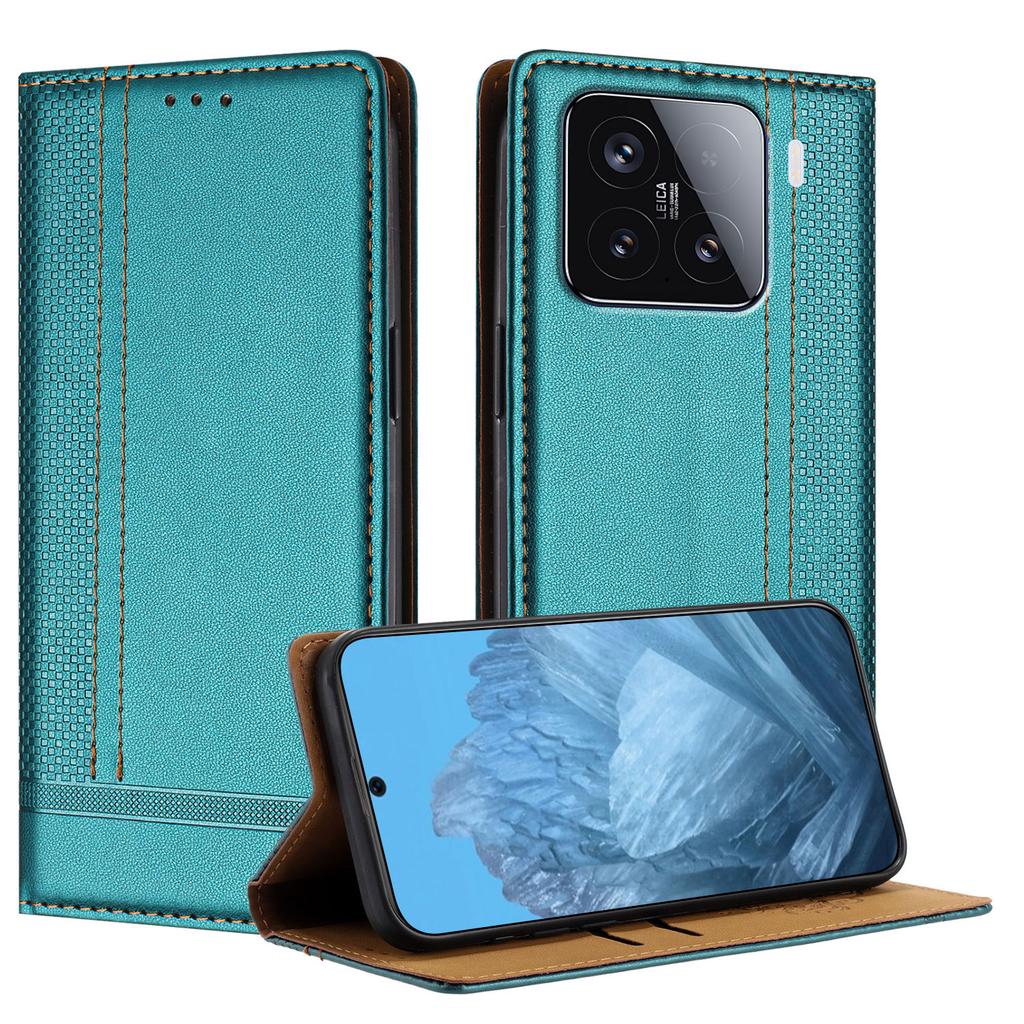 For Xiaomi 15 Case L-Shaped Grid Pattern Leather Stand Phone Cover with Card Slots