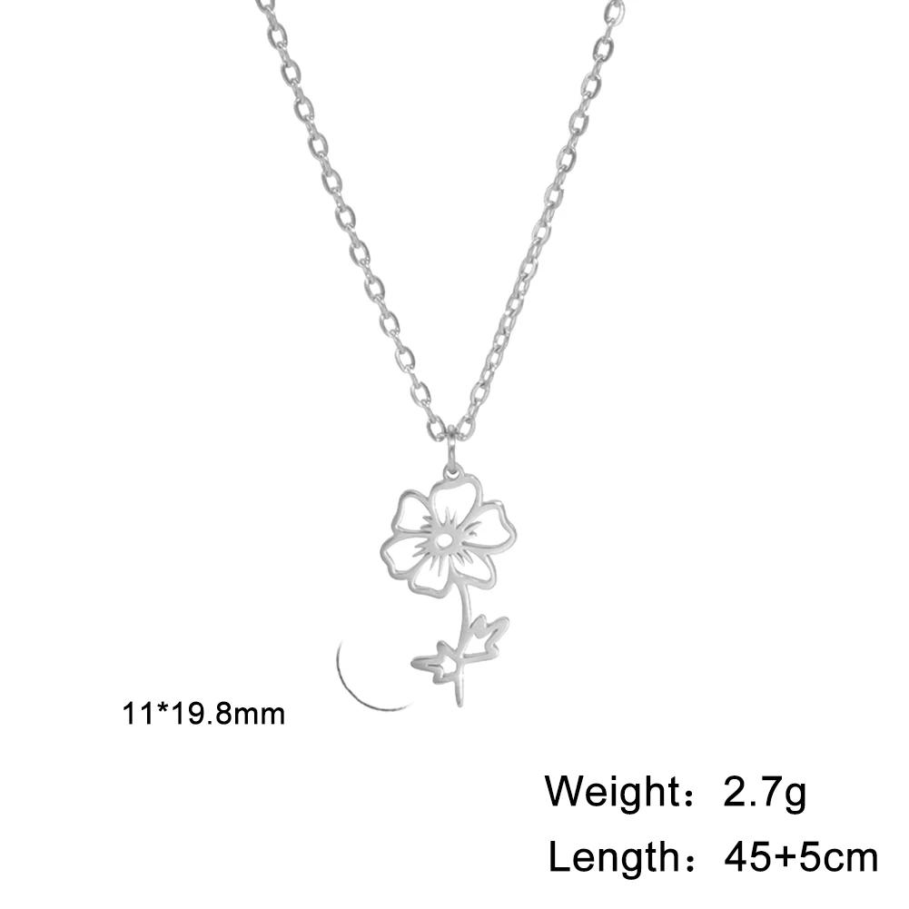 Stainless Steel Birth Month Flower Necklace Snowdrop Daisy Rose Pendant Neck Chains Trendy Jewelry Birthday Gift