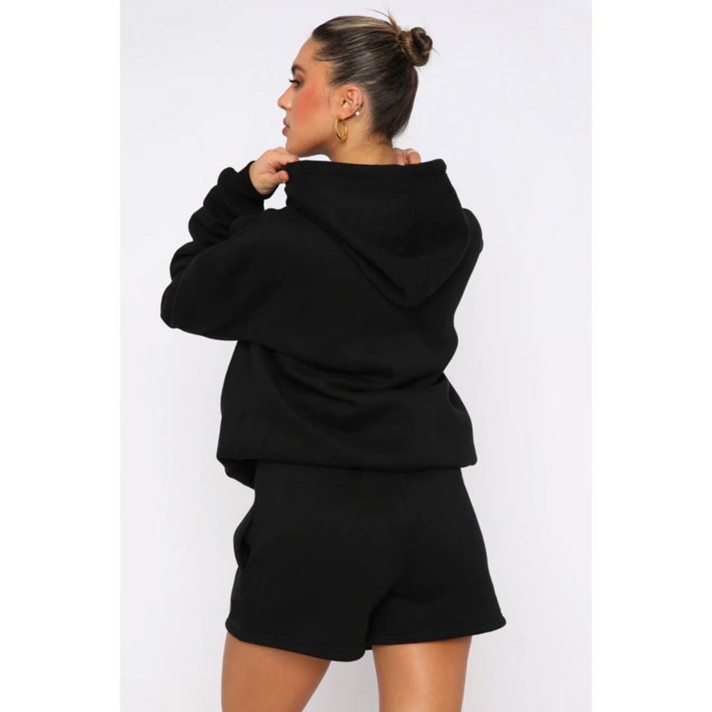 Autumn and Winter New Product Solid Color Thickened Velvet, Hooded Long Sleeve Hoodie, Women's Fashion Casual Shorts Set