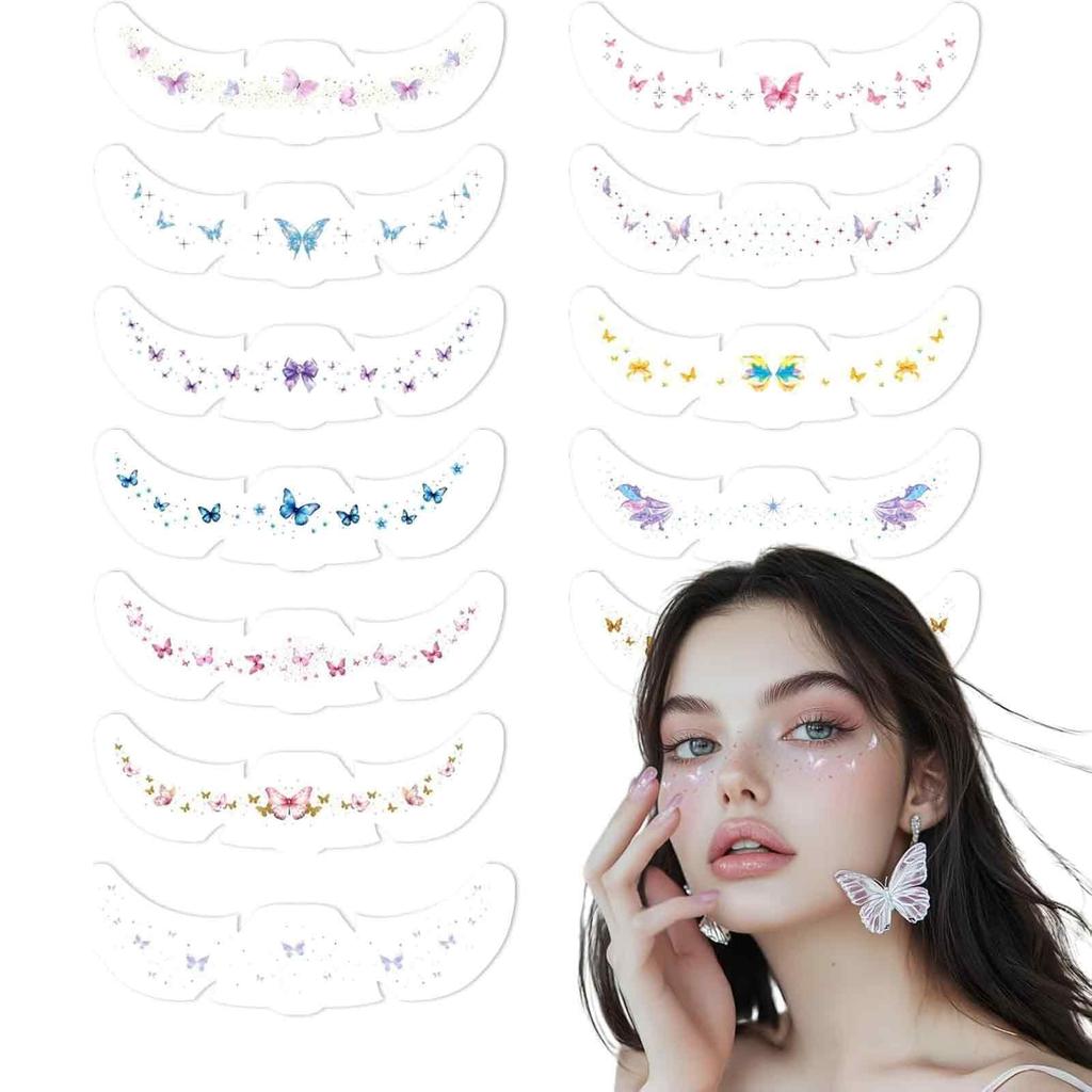 12 Pieces Face Glitter Butterfly Freckle Tattoo Stickers for Women, Temporary Tattoo for Women, Face Stickers for Womens, Body Shimmer for Woman, Fa