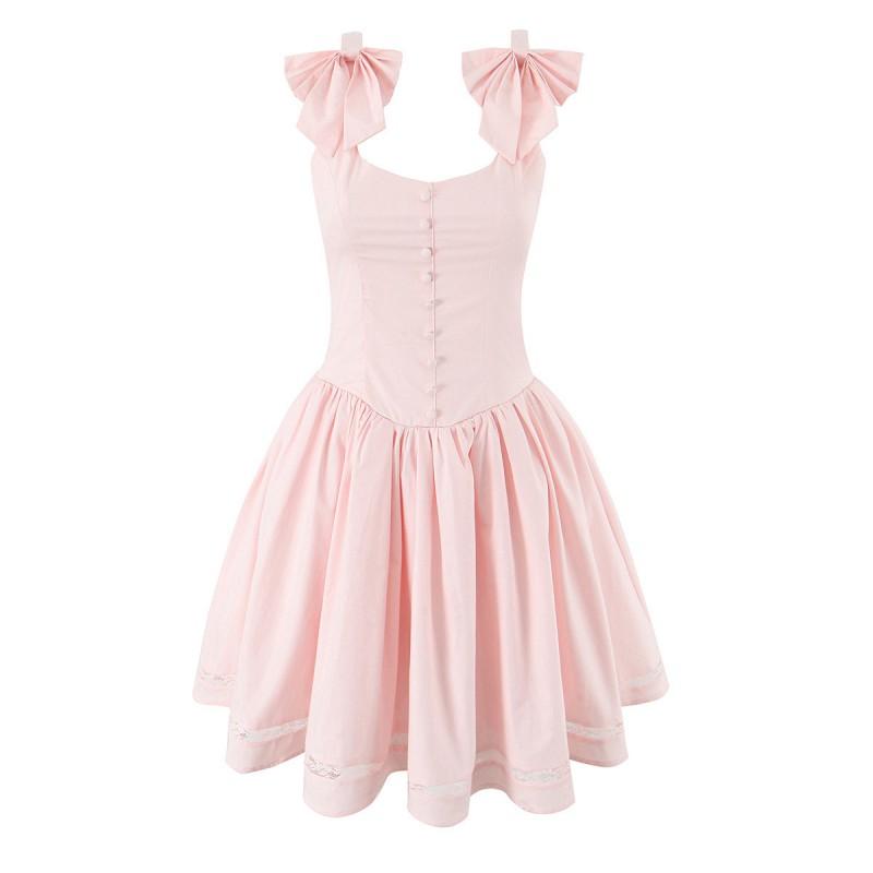 Womens Sweet Bow Lace Trim A-Line Slip Dress Short Pleated Slim Fit 2025