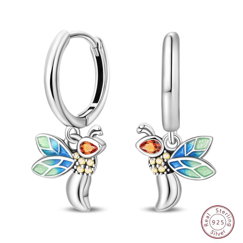Sweet 925 Silver Ladybug Butterfly Dragonfly Iris Flower Design Earrings Fit Wedding Parties Exquisite Jewelry