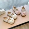 Girls Leather Shoes for Party Wedding Kids Fashion Pearls Sweet Princess Shoes with Mesh Bow-knot Children Mary Janes Shoes