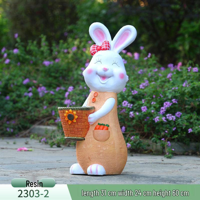 Outdoor Cartoon Rabbit Garden Decoration - Animal Flower Pot Sculpture for Kindergartens and Courtyards