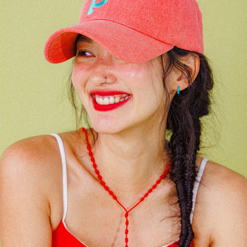 

PSUCHE WASHED LOGO BALL CAP_ ORANGE RED F