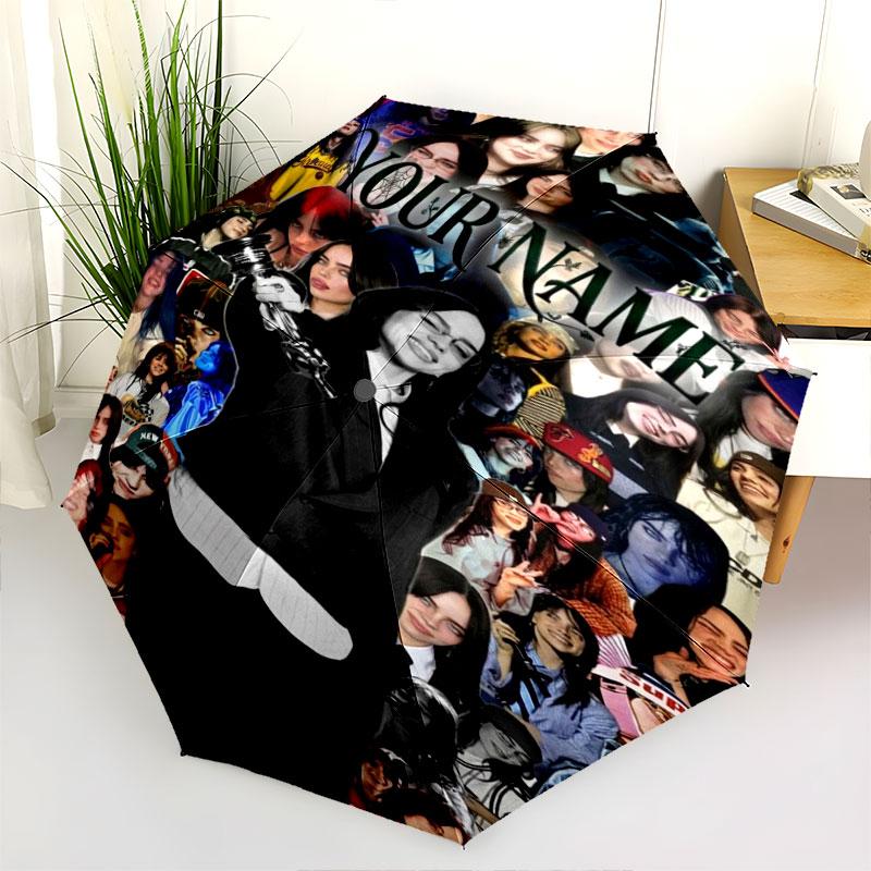 1 PC Automatic Folding Umbrella - Billie Eilish Custom Name Pattern, Portable & Foldable Design with 8 Ribs, Christmas Birthday Gifts