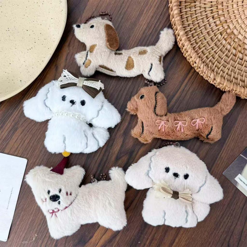 5pcs Harajuku Women Sweet Cute Lovely Dogs Backpack Keychain Cartoon Plush Doll Puppy Pendant Keyring Bag Decoration Girls Gift