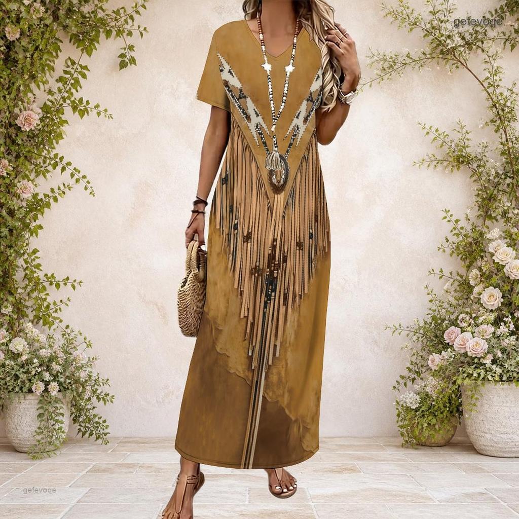 Women Plus Size V Neck Short Sleeve Grey Printed Straight Long Dress