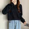 Spring Autumn Korean Minimalist Solid Loose Cropped Long Sleeve Round Neck Hoodie Women Student High Waist Top