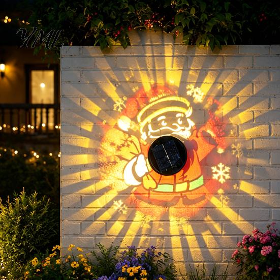 Automatic Dusk to Dawn Sensors Solar Christmas Wall Light, Santa Claus Projection Lamp with Rust-Proof Iron Waterproof Metal Fence Lighting