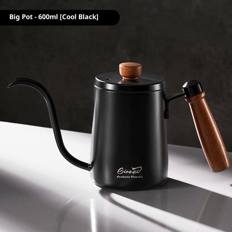 Giannxi Wooden Handle Small Temperature Controlled Water Bottle Portable Long Mouth Pot Stainless Steel Professional Coffee Pot