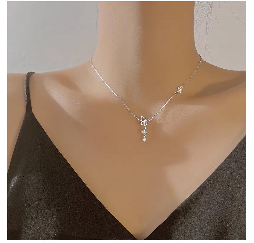 Moonlight Glazed Butterfly Necklace in S925 Sterling Silver - Sweet Heart Tassel Clavicle Chain