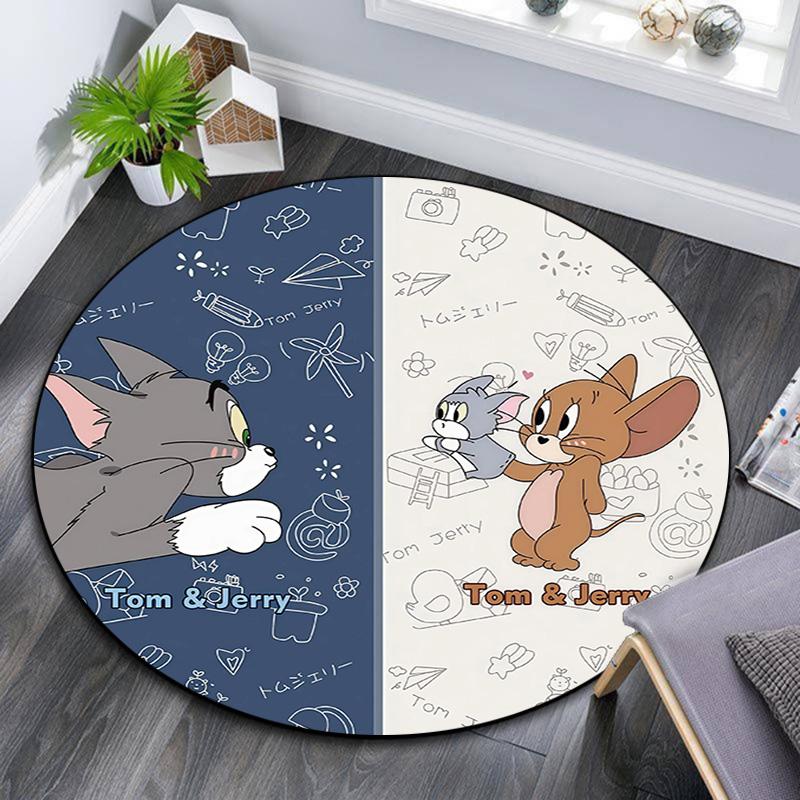Tom and Jerry2 Round Area Rug,Carpet Rug for Living Room Bedroom Sofa Playroom Decor,Non-slip Floor Mat