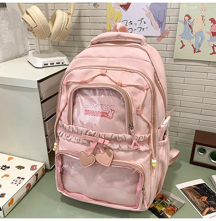 Schoolbag New Ins High Value Korean College Style Primary and Secondary School Students Two-piece Backpack Ballet Style Lace Make-up Bag