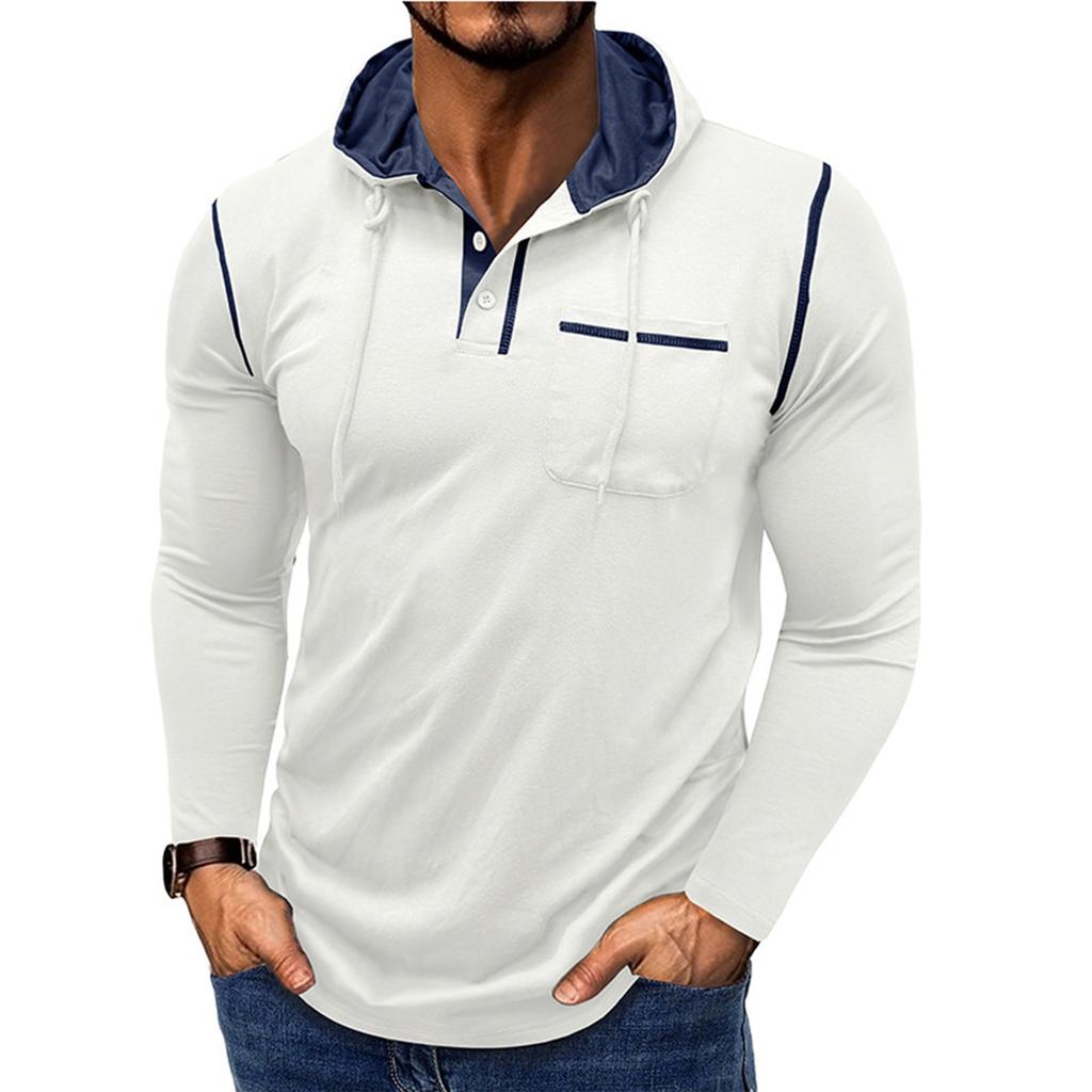 Men's Spring And Solid Color T-shirt Lapel 3 Button Open Placket Button Long Sleeved Top