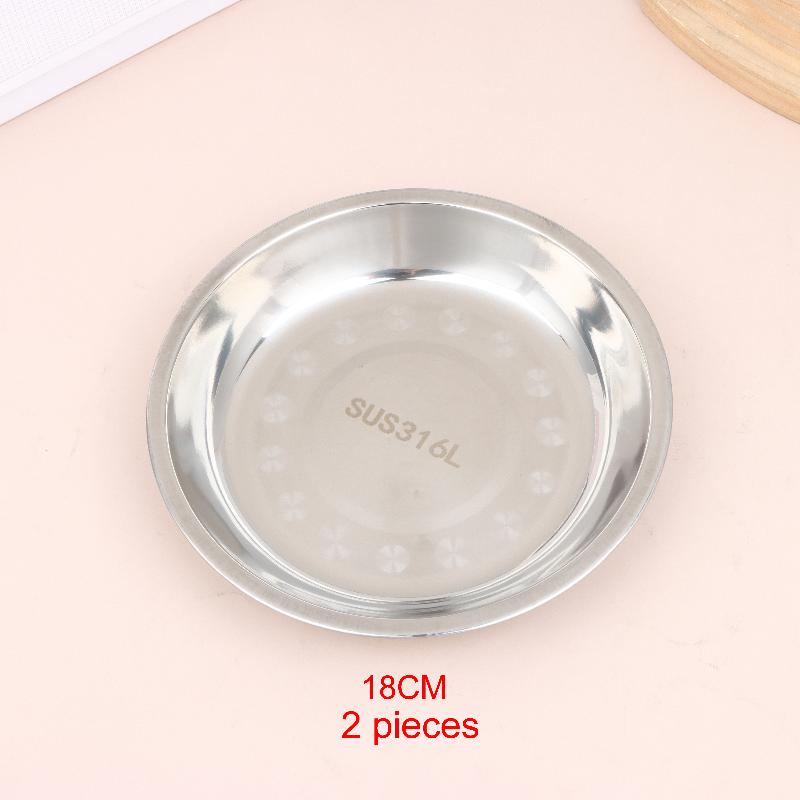 2Pcs Reusable Stainless Steel Dinner Plates Thickened Polished Round Shallow Dishes for Picnic Barbecue Use