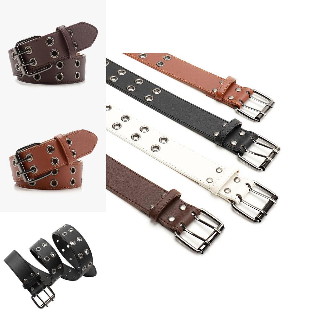 Unisex Punk Fashion Belt With Double Row Hole In Faux Leather For Streetwear And Daily Outfits