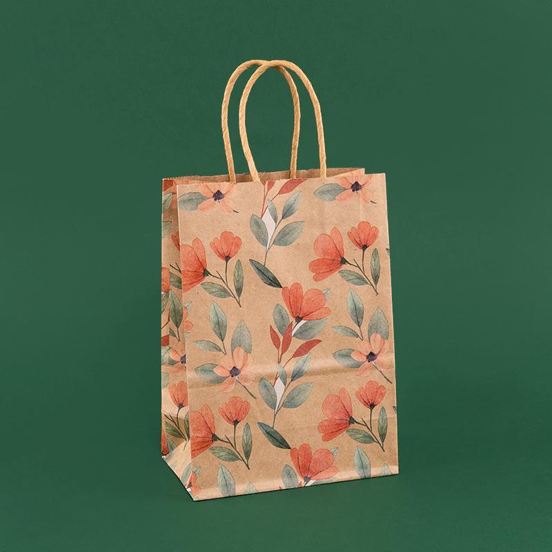 StoBag, Spring Floral Kraft Paper Gift Bags, for Birthday, Party Supplies, Eco-Friendly Paper, Children's Package, 12/30pcs