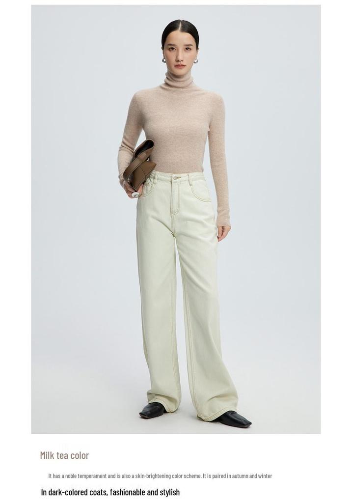 Women's High Neck Cashmere Sweater: Warm Wool, Solid Color, Perfect for Autumn and Winter.