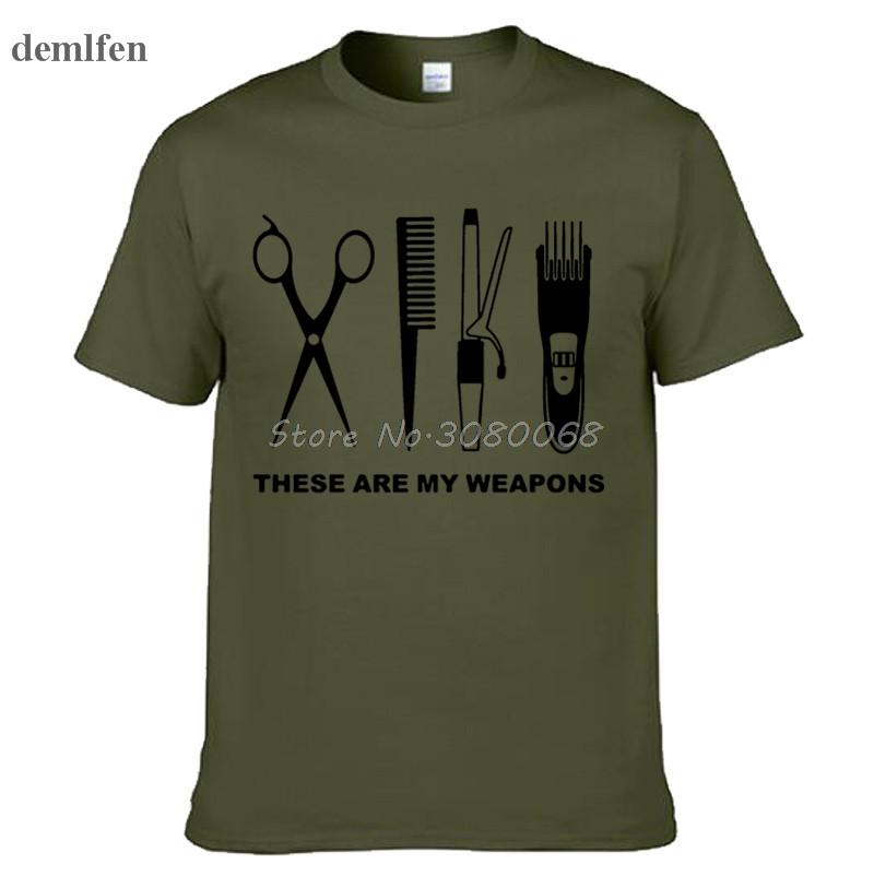Odzież Letnia Moda Fryzjer T-shirt Męski Krótki Rękaw Bawełna Barber Broń T-shirt Topy
