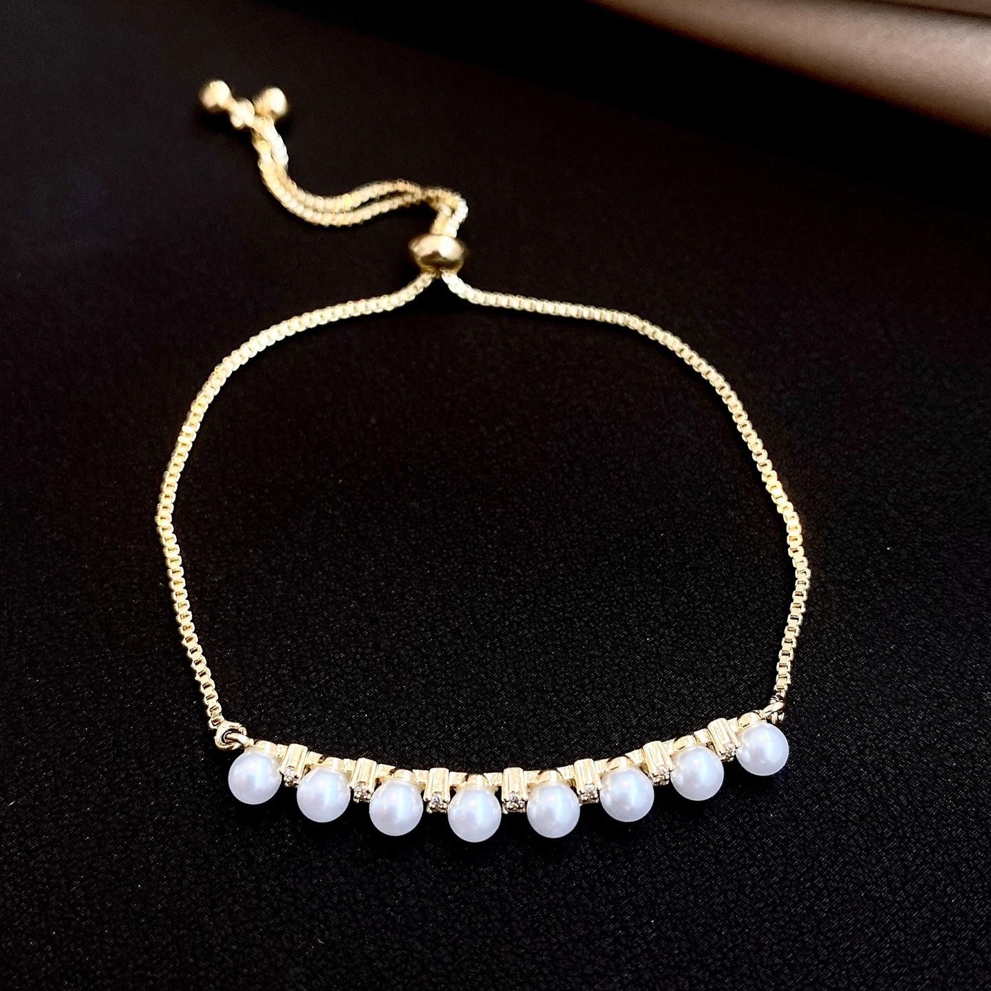 Подвеска с цирконом из настоящего 18-каратного золота, выдвижной жемчужный браслет, простой модный браслет, ювелирные изделия