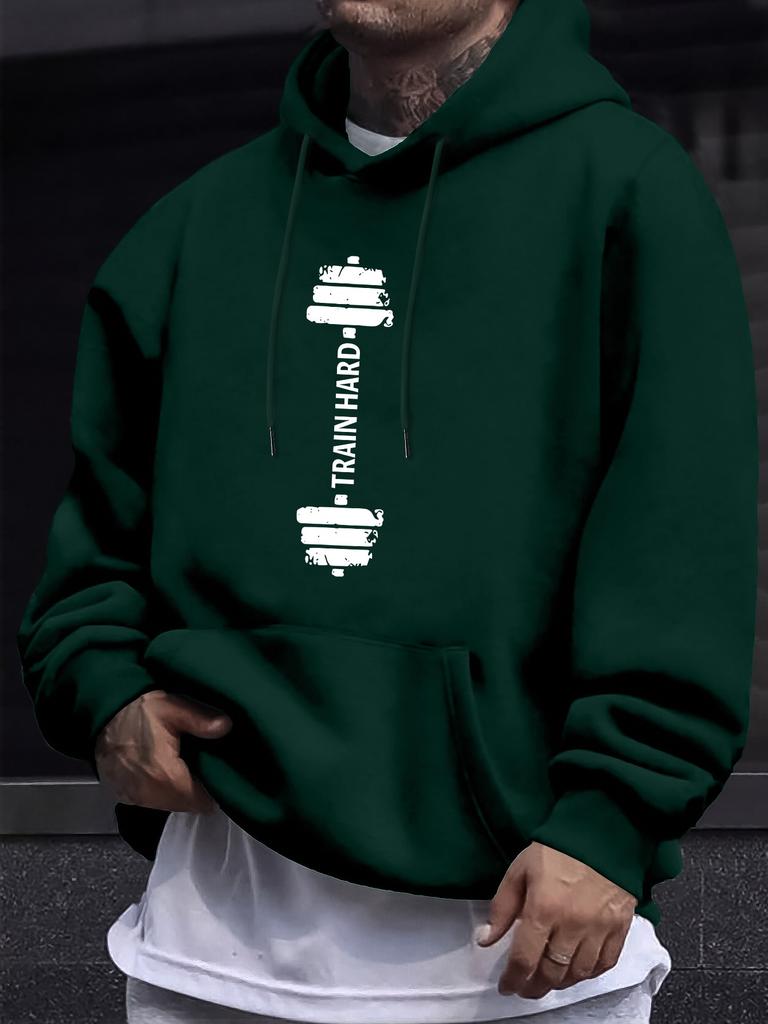 Fitness Dumbbell Theme Kids Hip Hop Sports Hooded Sweatshirt,vintage Dumbbell Text Graphic,comfy Loose Fit for Casual Sports Outing.
