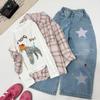 Girls' Plaid Shirt & Star Jeans Set - Stylish Korean Spring/Autumn Wear 2026