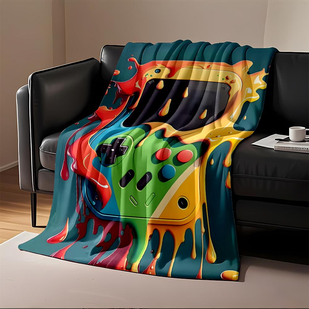 Retro Game Console Design with Colorful Drips Flannel blanket for bedroom, living room, sofa, and nap sofas.
