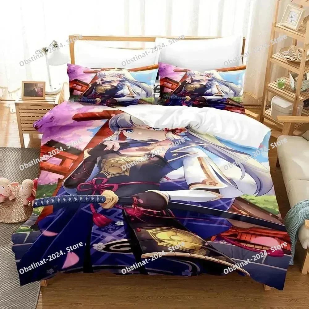Game Genshin Impact Kamisato Ayaka Bedding Set Printed With Pillowcase Bed Duvet Cover Soft Single Double Queen Super King Size