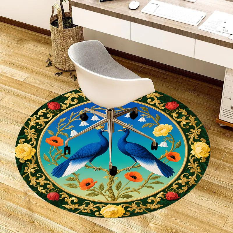 

1pc Carpet Chair Mats Royal Peacock Pair with Crowns Perfect for Decorating Chairs, Polyester Carpet, for Living Room.YDT681 80cm by 80cm