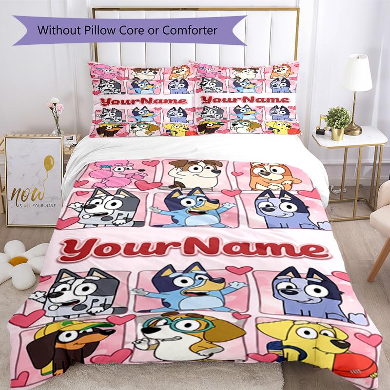 Bluey 72 Customize Your Name Bedding Set Breathable Duvet Cover with Pillowcases Home Decoration Birthday Gift