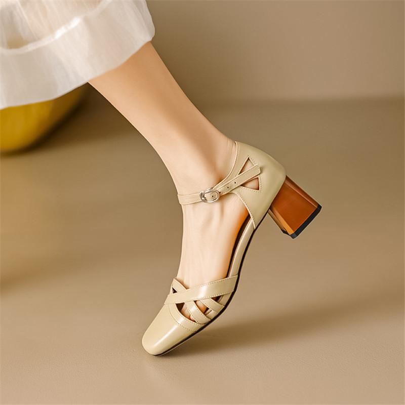 Fashion New Summer Sandals Cover Toe Sandals for Women Sheep Suede Sandals Fashion Retro Square Toe Chunky Heels Women Gladiator Shoes