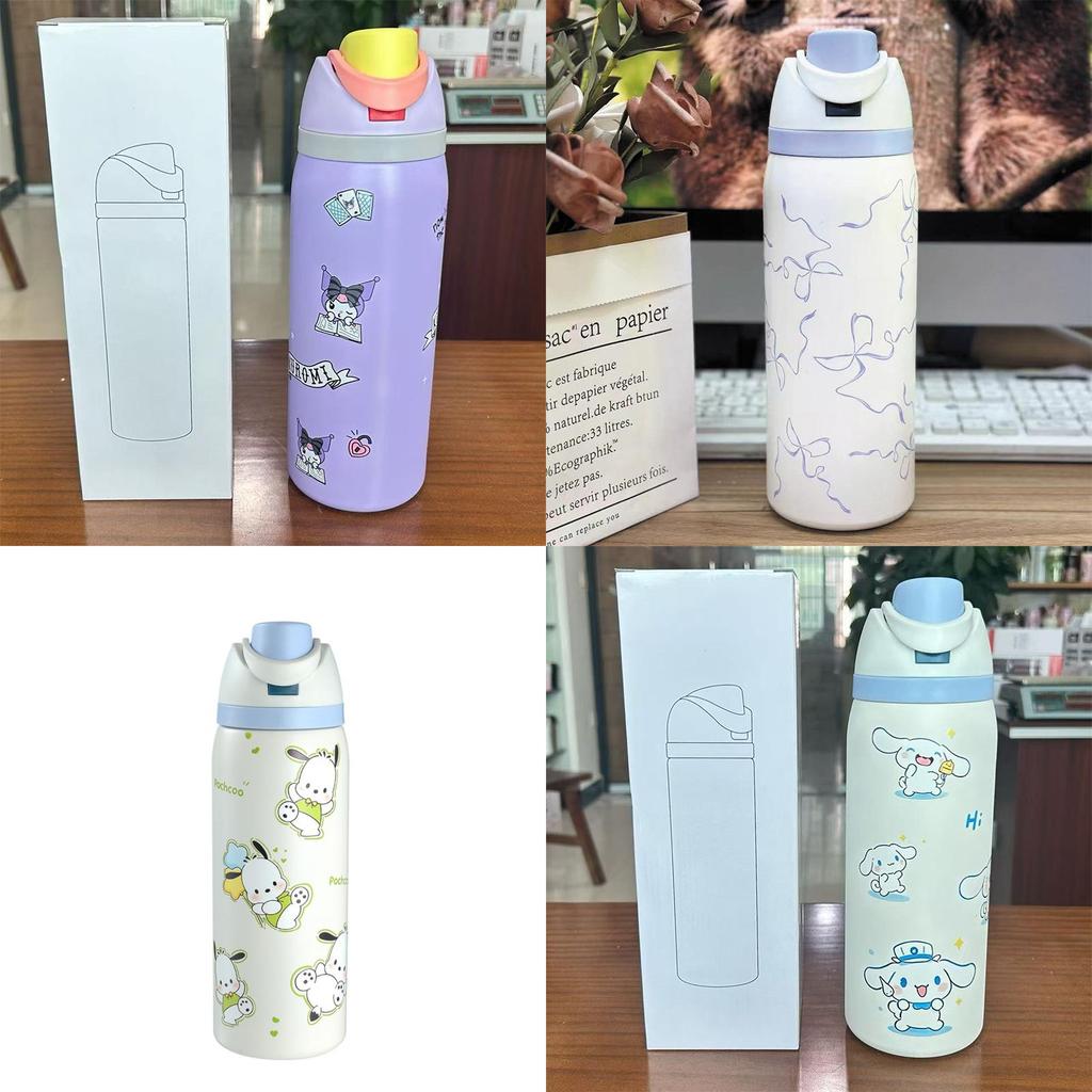 Hello Kitty Kuromi Butterfly Knot Floral Print Stainless Steel Insulated Cup With Lock Clip For Outdoor Activities