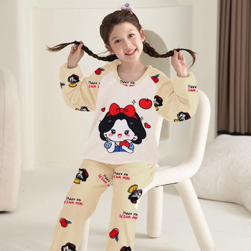 Girls Flannel Pajama Set Cartoon Print Long Sleeve Sleepwear Kids 8 Years Winter Home Outfit