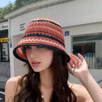 2025 New Colorful Stripe Knitted Bowl Hats for Women's Casual Versatile Korean Decoration Foldable Sun Visor Hat Bucket Hat