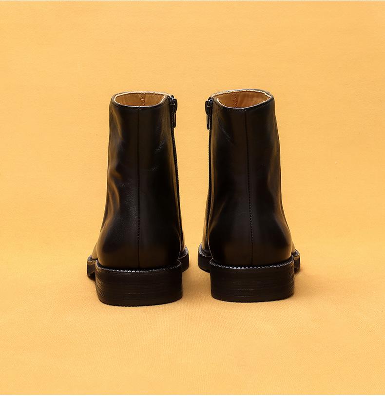 Promotional Genuine Leather Martin Boots - British Retro Style with Square Toe and Zipper